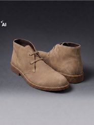 Zamszowe wiązane botki z wkładką z naturalną skórą - beżowy. Brązowe botki męskie Sinsay, bez wzorów, ze skóry, bez zapięcia. Za 119.99 zł.