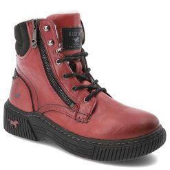 Czerwone Botki Mustang Ocieplane Stylowe Obuwie Damskie. Czerwone kozaki damskie Mustang, z materiału, bez obcasa. Za 289.00 zł.