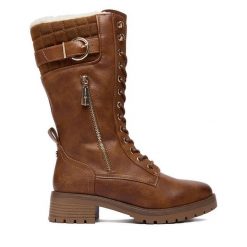 Kozaki Beverly Hills Polo Club. Brązowe kozaki damskie Beverly Hills Polo Club, bez obcasa, na płaskiej podeszwie. Za 319.99 zł.