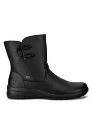Rieker Botki Z7172-00 Czarny. Czarne botki damskie Rieker, ze skóry, bez obcasa, na płaskiej podeszwie, bez zapięcia. Za 279.99 zł.