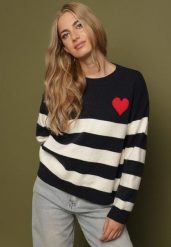 Granatowy Sweter z Dodatkiem Kaszmiru o Prostym Kroju w Paski Venlire. Niebieskie swetry damskie Born2be, bez wzorów, z jeansu, klasyczne, bez kołnierzyka, bez ramiączek, bez kaptura. Za 109.99 zł.
