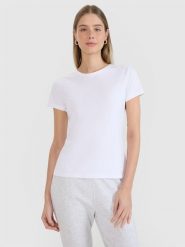 4F T-shirt slim z nadrukiem damski - biały S. Białe koszulki sportowe damskie 4f, s, bez wzorów, z bawełny, klasyczne, bez kołnierzyka. Za 59.99 zł.