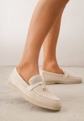 Beżowe Mokasyny VICES z Imitacji Zamszu z Wkładką ze Skóry Naturalnej Dispova. Brązowe mokasyny damskie Renee, z jeansu, eleganckie. Za 89.99 zł.