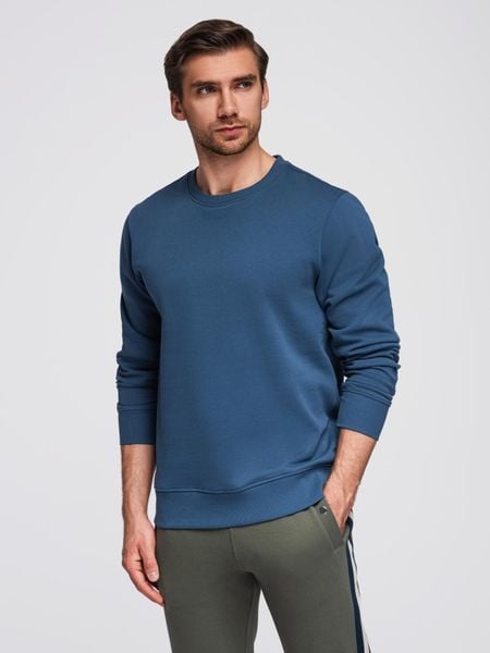 Męska bluza dresowa BASIC z okrągłym dekoltem - granatowa V4 - Rozmiar: S. Niebieskie bluzy męskie Ombre Clothing, m, bez wzorów, z bawełny, bez kaptura. Za 145.99 zł.