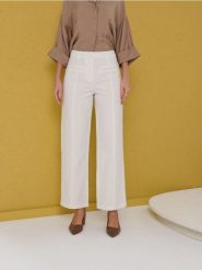 Spodnie straight leg - biały. Białe spodnie materiałowe damskie Sinsay, l, bez wzorów. Za 59.99 zł.