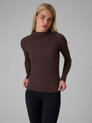 4F Longsleeve slim z prążkowanej dzianiny damski - brązowy M. Brązowe t-shirty damskie 4f, m, bez wzorów, z dzianiny, bez kołnierzyka. Za 129.99 zł.