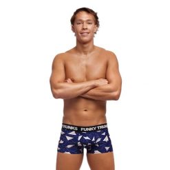 Bielizna męska bokserki spodenki bawełniane Funky Trunks Paper Plain. Niebieskia krótkie spodenki sportowe męskie FUNKITA, m, bez wzorów, z bawełny. Za 110.69 zł.