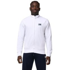 Bluza z zamek błyskawiczny na siłownia na czas wolny. Białe bluzy męskie LEONE 1947 APPAREL, bez wzorów, z bawełny, bez kaptura, na fitness i siłownię. W wyprzedaży za 181.87 zł.