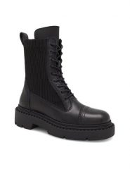 Badura Trzewiki AHMET-03 Czarny. Czarne botki damskie Badura, z materiału, bez obcasa, na płaskiej podeszwie, bez zapięcia. Za 429.99 zł.