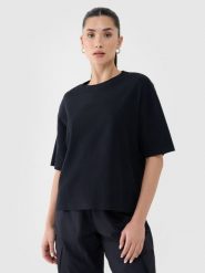 4F T-shirt regular z waflowej dzianiny damski - czarny L. Czarne koszulki sportowe damskie 4f, l, bez wzorów, z bawełny, klasyczne, bez kołnierzyka. W wyprzedaży za 49.99 zł.