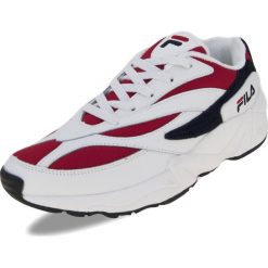 Buty do biegania męskie Fila V94M Low białe. Białe buty sportowe męskie Fila, z materiału, bez zapięcia, do biegania. W wyprzedaży za 400.05 zł.