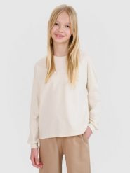 4F Longsleeve oversize gładki dziewczęcy - beżowy 134 (8-9 lat). Brązowe t-shirty i topy dla dziewczynek 4f, bez wzorów, z bawełny, bez ramiączek. W wyprzedaży za 19.99 zł.