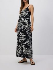 Wzorzysta sukienka - czarny. Czarne sukienki damskie Reserved, l, bez wzorów, z wiskozy, bez kołnierzyka, bez ramiączek, maxi. W wyprzedaży za 55.99 zł.