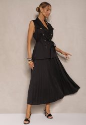 Czarny Komplet Rozkloszowana Spódnica i Rozpinana Kamizelka Divirisa. Czarne spódnice damskie Renee, m, bez wzorów, eleganckie, rozkloszowane. Za 199.99 zł.