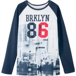 Shirt z rękawami reglanowymi bonprix ciemnoniebiesko-kremowy. Niebieskie koszule dla chłopców bonprix, bez wzorów, bez ramiączek. Za 34.99 zł.