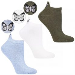 Skarpetki damskie Moraj, bawełniane niskie stopki z motylem na pięcie (3 pary), niebieskie-białe-szare, CSD240-107. Białe skarpety damskie Moraj, bez wzorów, z bawełny. Za 29.99 zł.