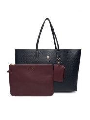 Tommy Hilfiger Torebka Th Icon Tote Mono AW0AW18174 Granatowy. Niebieskie torebki do ręki damskie Tommy Hilfiger, bez wzorów, ze skóry, bez dodatków. Za 699.99 zł.