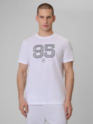 4F T-shirt regular z nadrukiem męski - biały M. Białe t-shirty męskie 4f, m, bez wzorów, z bawełny, klasyczne, bez kołnierzyka. Za 69.99 zł.