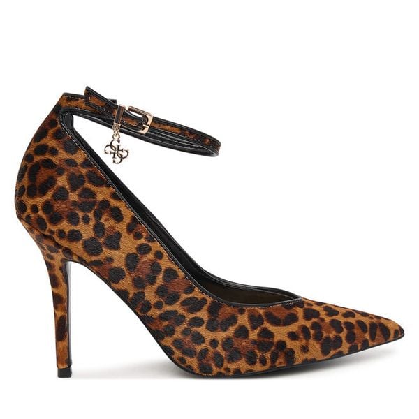 Szpilki Guess. Brązowe szpilki damskie Guess, z aplikacjami, bez obcasa, bez zapięcia. Za 714.99 zł.
