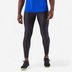 Legginsy do biegania męskie Kiprun Run 100 Dry. Czarne legginsy sportowe męskie KIPRUN, l, bez wzorów, z materiału, do biegania. Za 59.99 zł.