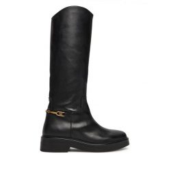 Oficerki Tommy Hilfiger. Czarne kozaki damskie Tommy Hilfiger, bez obcasa, na płaskiej podeszwie. Za 949.99 zł.