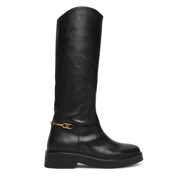 Oficerki Tommy Hilfiger. Czarne kozaki damskie Tommy Hilfiger, bez obcasa, na płaskiej podeszwie. Za 779.99 zł.