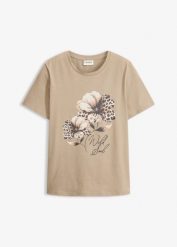 Koszulka z bawełny. Brązowe t-shirty damskie bonprix, bez wzorów, z bawełny, bez kołnierzyka. Za 64.99 zł.