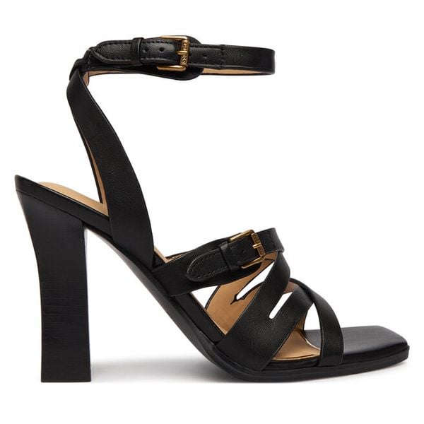 Sandały Guess. Czarne sandały damskie Guess, z aplikacjami, bez obcasa, na słupku, bez zapięcia. Za 550.99 zł.