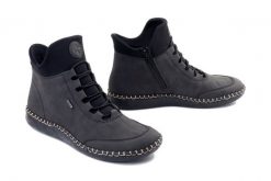 Rieker N2455-45 grey, botki damskie. Szare botki damskie Rieker, bez obcasa, bez zapięcia. Za 369.90 zł.