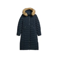 Długa kurtka z kapturem z sztucznego futra dla kobiet Superdry Fuji. Czarne kurtki damskie Superdry., na zimę, l, z aplikacjami, z puchu, z kapturem. Za 740.10 zł.