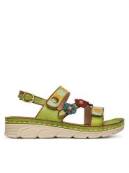 Laura Vita Sandały Dorry 18 Zielony. Zielone sandały damskie Laura Vita, bez wzorów, ze skóry, bez obcasa, na płaskiej podeszwie, bez zapięcia. Za 389.99 zł.