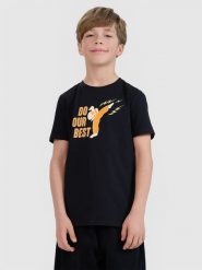 4F T-shirt regular z nadrukiem chłopięcy - czarny 146 (10-11 lat). Czarne t-shirty dla chłopców 4f, bez wzorów, z bawełny, bez ramiączek. W wyprzedaży za 19.99 zł.