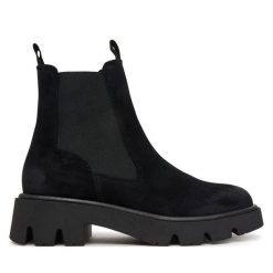 Sztyblety Tamaris. Czarne botki damskie Tamaris, bez obcasa, na płaskiej podeszwie, bez zapięcia. Za 484.99 zł.