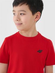 4F T-shirt regular gładki chłopięcy - czerwony 140 (9-10 lat). Czerwone t-shirty dla chłopców 4f, bez wzorów, z bawełny, bez ramiączek. Za 29.99 zł.