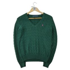 Second life - Sweter damski z warkoczowym splotem Polo Ralph Lauren - Jak nowy. Zielone swetry damskie Ralph Lauren, l, bez wzorów, ze splotem, eleganckie, bez kołnierzyka, bez ramiączek, bez kaptura. Za 255.56 zł.