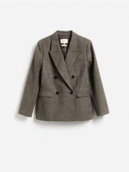Dwurzędowa marynarka z wełną - ciemnobrązowy. Brązowe żakiety damskie Reserved, l, bez wzorów, z tkaniny. Za 459.99 zł.
