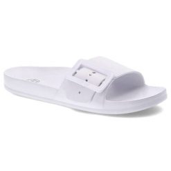 Klapki damskie Big Star, wsuwane basenowe klapki z tworzywa, białe, FF274A391. Białe sandały damskie Big Star, z aplikacjami, bez obcasa, bez zapięcia. Za 59.99 zł.