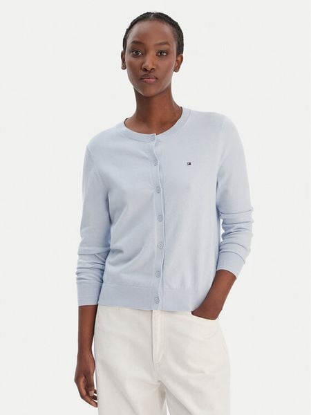 Tommy Hilfiger Kardigan WW0WW42370 Błękitny Regular Fit. Niebieskie kardigany damskie Tommy Hilfiger, xxs, bez wzorów, z syntetyku, bez kołnierzyka, bez ramiączek, bez kaptura. Za 350.99 zł.