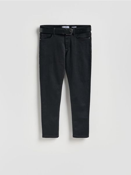 Jeansy slim z paskiem - czarny. Czarne jeansy męskie Reserved. W wyprzedaży za 139.99 zł.