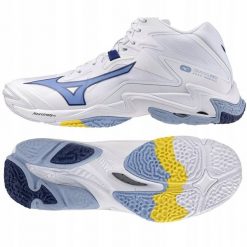 Mizuno Buty siatkarskie WAVE LIGHTNING Z8 MID 42 1/2 biało niebieskie. Białe buty sportowe męskie Mizuno, bez zapięcia. Za 463.22 zł.