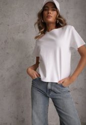 Biały Casualowy T-shirt z Bawełny Nealiara. Białe bluzki damskie Renee, m, z aplikacjami, z bawełny, bez kołnierzyka. Za 74.99 zł.