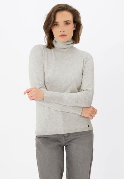 Gładki golf S-JULI. Szare swetry damskie Volcano, plus size, bez wzorów, z dzianiny, eleganckie, bez kołnierzyka, plus size, bez ramiączek, bez kaptura. Za 119.99 zł.