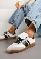 Biało-Czarne Sneakersy Tenisówki Ozdobione Wywinięciem Myrloria. Białe trampki i tenisówki damskie Born2be, bez wzorów, z jeansu, eleganckie, bez zapięcia. Za 84.99 zł.