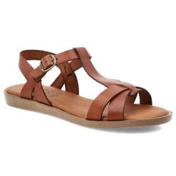 Sandały damskie HEE, na platformie na sprzączkę skórzane licowe i wygodne, brązowe, 23363. Brązowe sandały damskie Hee, bez wzorów, ze skóry, bez obcasa, na platformie, bez zapięcia. Za 179.00 zł.