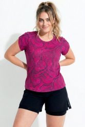 Damskie Koszulka funkcyjna kwiaty zakładki z tyłu okrągły dekolt krótki rękaw. Czerwone t-shirty damskie Ulla Popken, plus size, bez wzorów, z dżerseju, klasyczne, bez kołnierzyka. Za 199.99 zł.