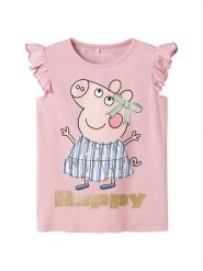 NAME IT Top Peppa 13242959 Różowy Regular Fit. Czerwone t-shirty i topy dla dziewczynek Name it, bez wzorów, z bawełny, bez ramiączek. Za 49.99 zł.