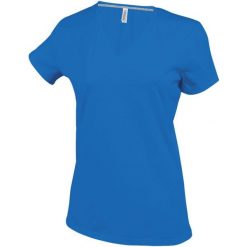 Dopasowana koszulka damska Kariban Col V. Niebieskie t-shirty damskie KARIBAN, bez wzorów, bez kołnierzyka. W wyprzedaży za 29.50 zł.