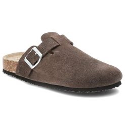 Klapki damskie Vinceza, klapki cholewka ze skóry naturalnej zamszowej wsuwany fason zabudowany przód, brązowe, 101332. Brązowe klapki damskie VINCEZA, bez wzorów, ze skóry, eleganckie, bez obcasa. Za 129.00 zł.