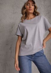 Szary T-shirt Basic Oversize z Bawełny Elusis. Szare bluzki damskie Renee, m, bez wzorów, z bawełny, eleganckie, bez kołnierzyka, bez ramiączek. Za 39.99 zł.