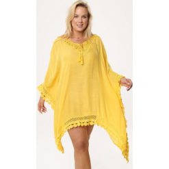 Żółta Tunika Beautiful Fog. Żółte tuniki damskie Born2be, s, z aplikacjami, wakacyjne, bez kołnierzyka, bez ramiączek. Za 59.99 zł.